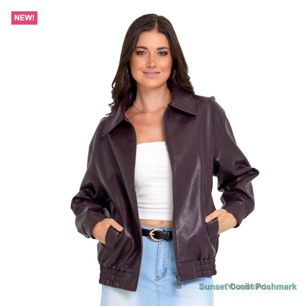 Faux Leather Oversized Bomber Jacket Women - Motorcycle Style